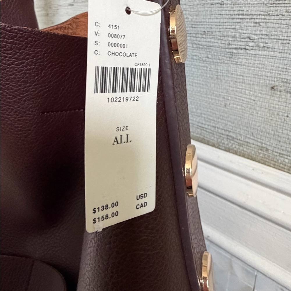 NWT new Anthropologie studded vegan leather north west tote bag + pouch brown - Picture 5 of 14